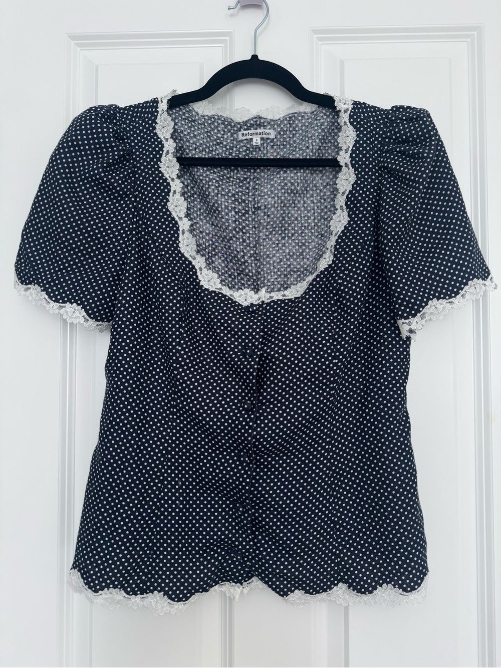 Reformation Annabella Linen Top in Raindrops Size 8 - Picture 2 of 4
